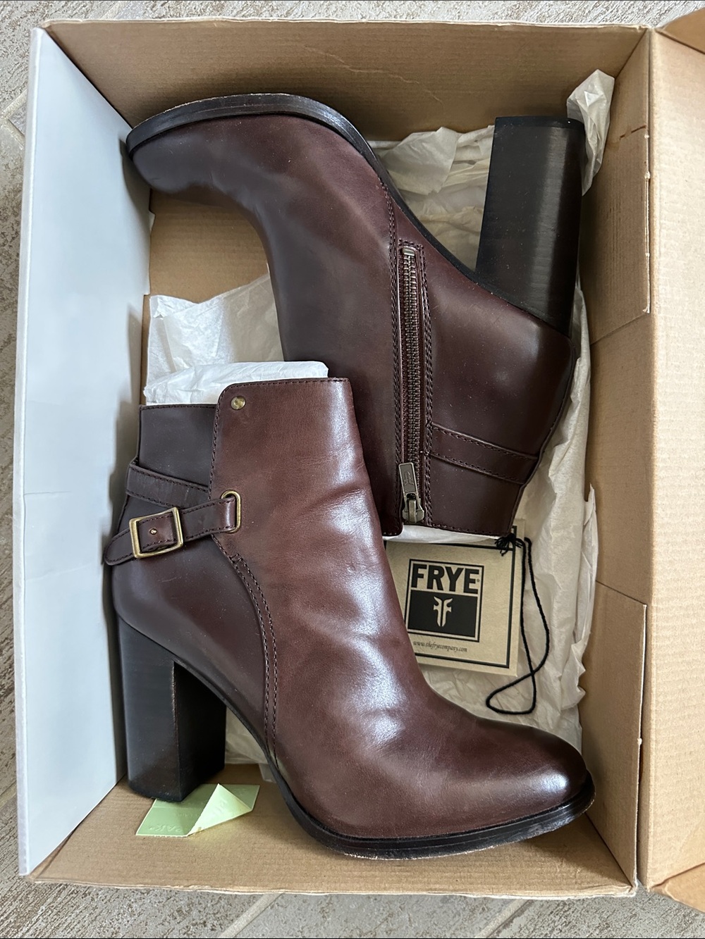 Frye Brown Leather Ankle Boots with Buckle Strap